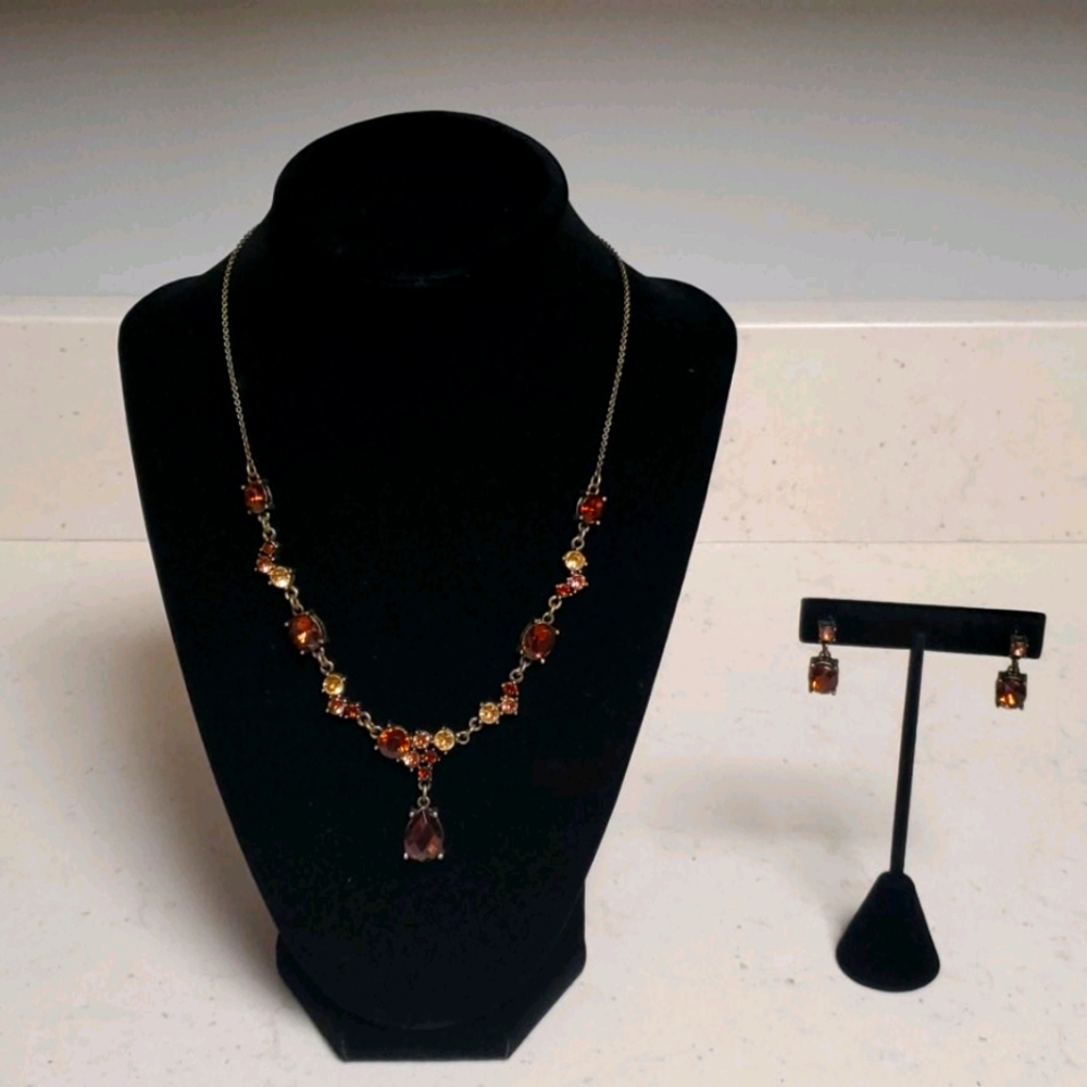 Brown necklace and drop earring set